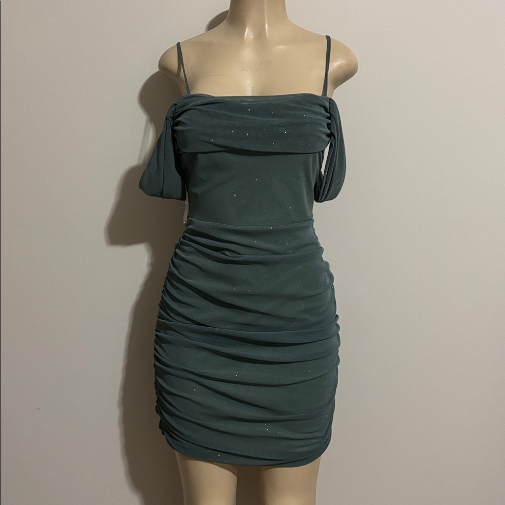 Windsor-Glam Affair Cold-Shoulder Glitter Mesh Mini Dress - Picture 2 of 6
